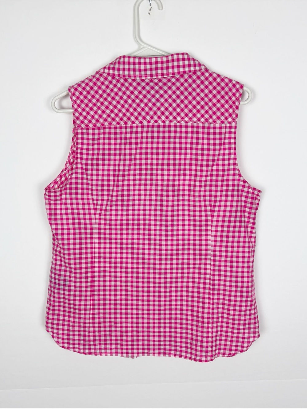 Tommy Hilfiger Top Button Up Pink White Gingham Sleeveless Size Large Preppy - Picture 2 of 6